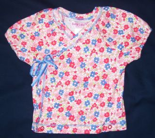 Baby Lulu Blue Pink Paper Floral Wrap Top 9 MO