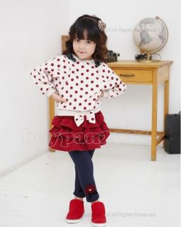 New Kids Girls Lovely Dots Bat Wing Sleeves Tops and Skirts Outfits Sets AGE2 7Y