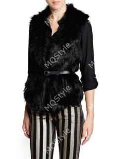 New Womens European Fashion Rabbit Fur Sleeveless Belt Vest Coat Jacket B3157C
