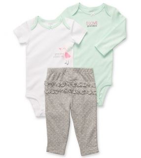 Carters Baby Girl Clothes 3 Piece Set Mint Gray Bird 3 6 9 12 18 24 Months