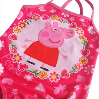 Girls Kids Peppa Pig Floral Swimsuit Swimwear Bathing Suit One Piece Swim Sz 5 6