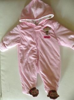 Carters Baby Girl Clothes Outwear Pram Snowsuit Pink Monkey 3 Months