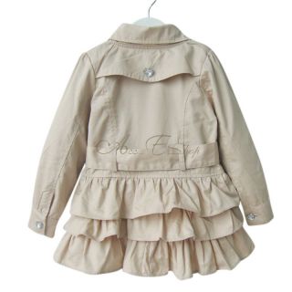 Beige Autumn Girl Baby Ruffule Trench Coat Kid Wind Jacket Outwear Autumn Sz 2 7