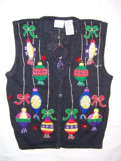 Womens Mens Christmas Holiday Sweater Vest Ugly Tacky Jumper Ornaments S