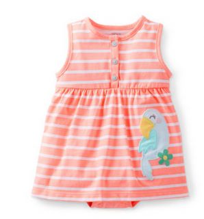 Carters Baby Girl Summer Clothes Dress Sunsuit Orange Bird 3 6 9 12 18 24 Months