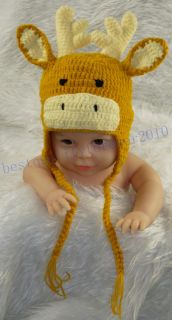 Newborn Baby Boy Girl Deer Crochet Knit Hat Cap Photography Photo Prop K33