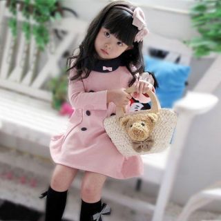 Girls Kids Pink Dress Dark Blue Collar Cute Bow Age 2 7 Years Outfit Costume