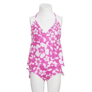 Raisins Girls 8 Pink White Flower Ruffle 2pc Tankini Swimsuit