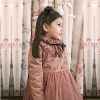 Girls Trench Coat Wind Jacket Baby Dress Kids Clothes Outwear Lace Collar Sz 3 7