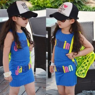 2pcs New Kids Baby Girls Tank Tops Dress Set Costume Words Pattern Clothes 2 7Y
