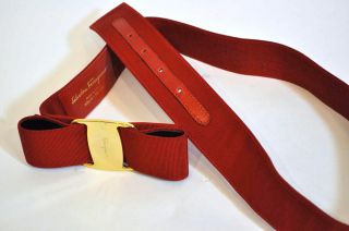 Lovely Salvatore Ferragamo Vara Bow Red Belt Fits 30 32" Gold Signature Hardware