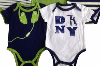 DKNY Donna Karan Designer Baby Boy Clothes 5 Bodysuits Green 0 3 Months