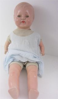 Antique Composition Baby Doll Dimples Tin Eyes 19" Molded Head Sweet Face EXC