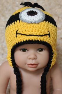 New Cute Handmade Minions Hat Baby Child Knit Crochet Hat Cap Newborn Photo Prop