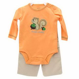 Carter's Baby Boy Clothing Set Orange Long Sleeve Bodysuit and Beige Pants NB 9M