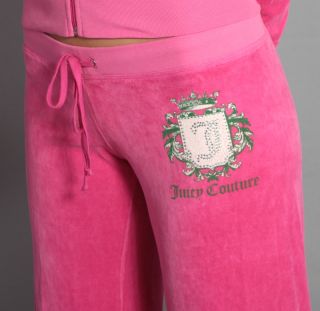 Juicy Couture Pink Velour Track Jacket Rhinestone Pants Sweatsuit Set Small P