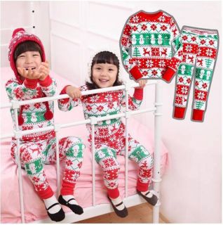 New Kids Suits Boys Girls Christmas Clothes Sleepwear"Snow Flower"Pajama Set 2T