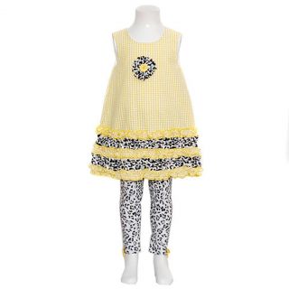 Bonnie Jean Little Girls 6 Yellow Cheetah Check Sundress Capri Outfit