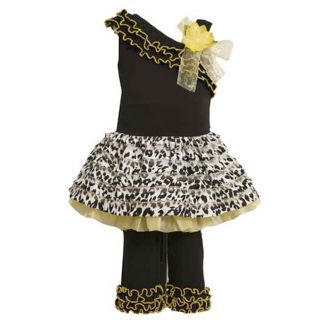 Bonnie Jean Little Girls 6 Black Yellow Animal Print Spring Outfit Set