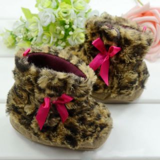 Infant Baby Plush Leopard Snow Boots Toddler Bow All Match High Top Shoes Warm