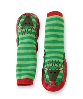 Mud Pie Baby Reindeer Striped Sock Slippers 131019 18 Christmas I Believe
