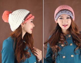 Women's Winter Queue Ski Cap Knit Curl Wool Beret Hat Colorful Baggy Ball Hats