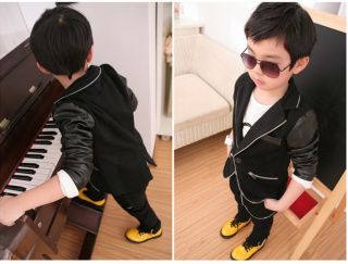 2013 Cool Baby PU Leather Split Joint Boys Small Suit Coat Pants Kids Sets Suits
