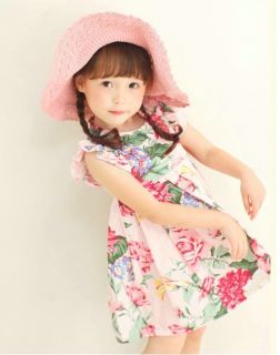 Kids Toddler Floral Printed Ruffle Sleeve Princess Skirt Girl Pleated Dress 2 3Y
