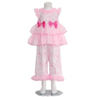 Laura Dare Girls 3T White Light Pink Floral Ruffle 2pc Pajamas