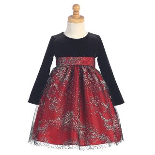 Lito Girls 2T Black Red Long Sleeve Velvet Tulle Christmas Dress