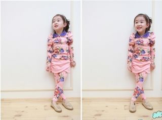 Baby Girls Floral Print Lapel Shirt Leggings Pantskirt Kids Sets Suits 2pc 5 6Y