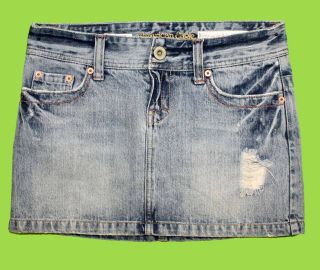 American Eagle Sz 0 Mini Skirt Denim Jeans Womens Juniors Blue Destroyed JA73
