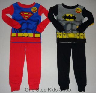 Batman or Superman Boys 24 MO 2T 3T 4T 5T PJs Set Pajamas Shirt Pants Super Hero