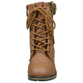 Kids Mid Calf Boots Buckle Accent Lace Up Combat Zipper Boots Tan Youth Size 9 4