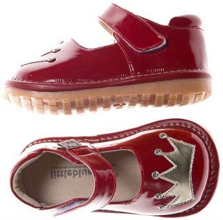 Girls Kids Toddler Infant Childrens Patent Leather Squeaky Shoes Red with Gold