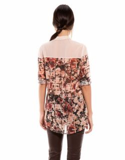 Womens European Fashion Collar Flower Print Long Sleeve Shirt Blouse B3837MS