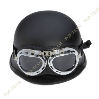 WWII Style Black German Motorcycle Half Helmet Chopper Biker Pilot Goggles MT06