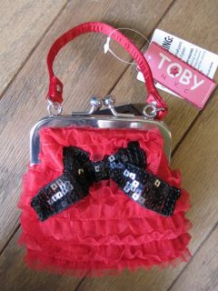 Toddler Girls Red Lace Purse Ruffles Handbag Black Sequins Bow Toby NYC