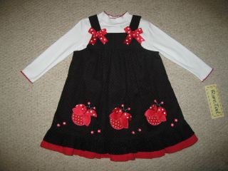 New "Navy Ladybug Dots Trio" Dress Girls Clothes 3T Boutique Fall Winter Toddler