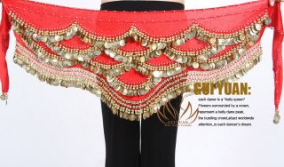 Belly Dance Costume Dancing Hip Scarf Wrap Belt Skirt Gold Waves Coins