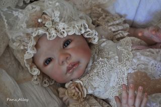 French Vanilla French Lace Christening Dress Bear Hat 4 Reborn Baby Doll