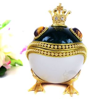 Handcraft Decorated GOOSE Egg Jewelry Box Frog Prince