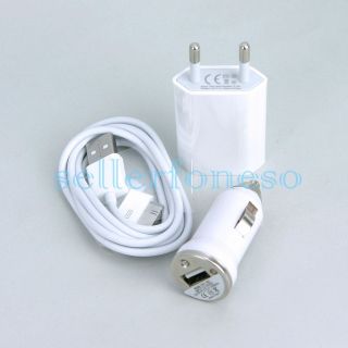 EU Wall Charger Charging Cord Car Charger 1M 2M 3M for iPhone 4 4G 4S iPod Touch