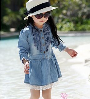 Jean Dresses Girls Baby Kids Cowboy Blue Lace Summer Clothing New Age 2 7yrs