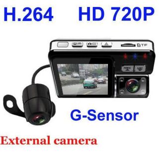 HD 720P Dual Lens Car Cam IR LED G Sensor Video Camera Recorder Camcorder DVR