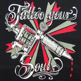 King Kerosin Tattoo Your Soul V Neck T Shirt Rockabilly Pin Up Punk Kustom Gun