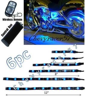 6pc Blue LED Motorcycle Chopper Frame Glow Lights Flexible Neon Strips 12V Kit