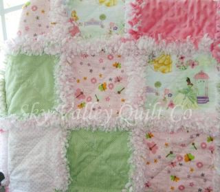 Baby Girl Rag Quilt Disney Princess Garden Pink and Green