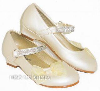 Rhinestone Satin Tulle Bow Pageant Girl Low Heel Mary Jane Ballet Flat
