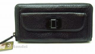 Juicy Couture Large Leather Gem Turnlock Zip Wallet Clutch Wristlet Black